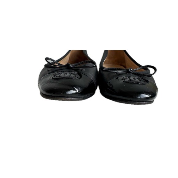 Authentic Chanel Women’s Size 7 Cap Toe CC Logo Black Iconic Ballet Flats - Picture 14 of 16